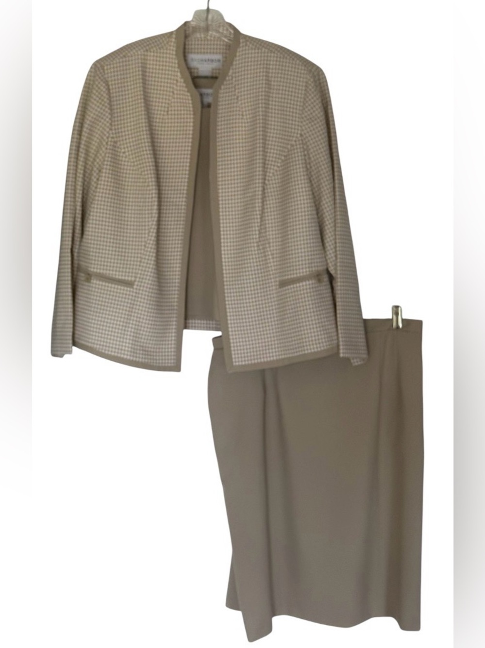 Sag Harbor 3 Piece Career Blazer/Skirt /Tank Set sz22W Tan/Cream